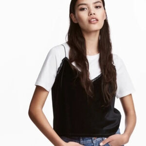 H&M Divided Black Velvet Cropped  Lace Cami  M
